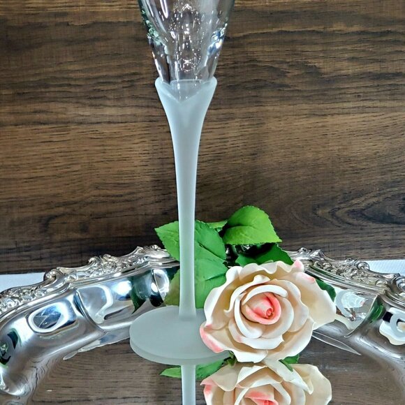 Vintage Colony Crystal Amaryllis Satin Fluted Champagne Glass frosted stem 1980 - Picture 5 of 8